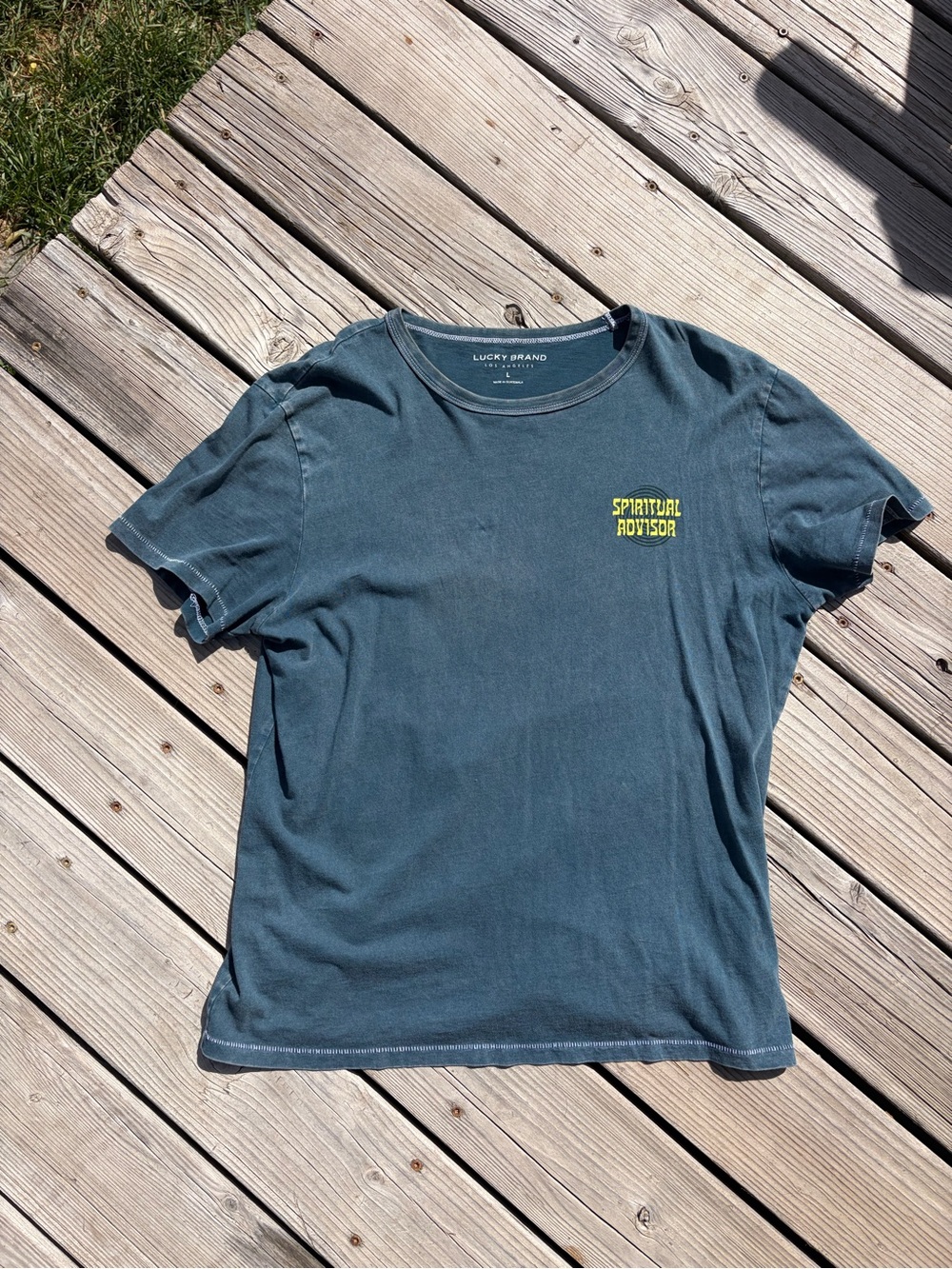 Lucky Brand Men's Teal Graphic 'Spiritual Advisor' Short Sleeve Tee
